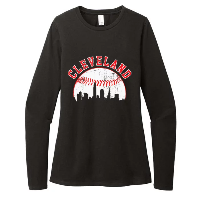 Vintage Skyline Cleveland Baseball Womens CVC Long Sleeve Shirt