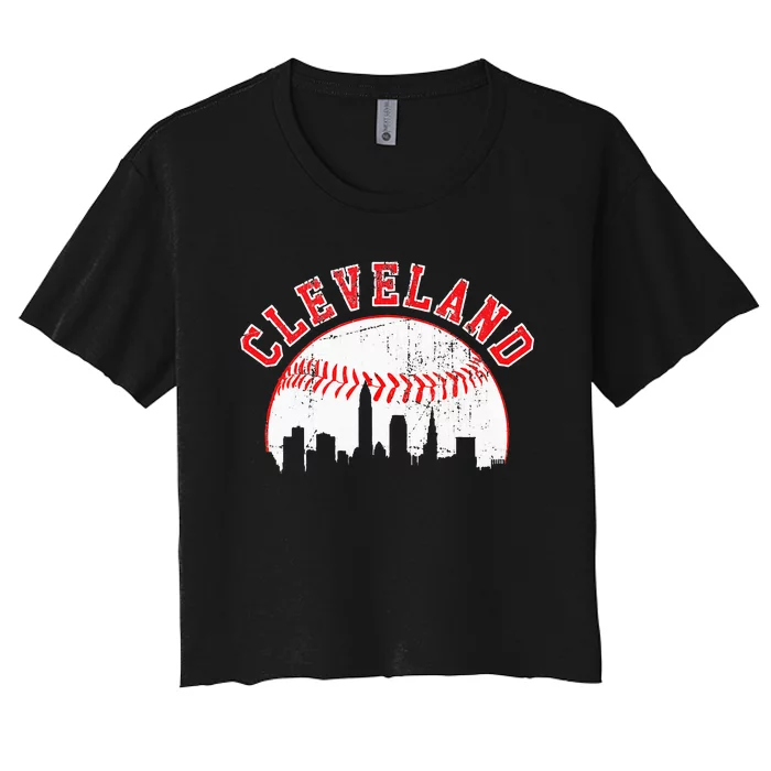 Vintage Skyline Cleveland Baseball Women's Crop Top Tee