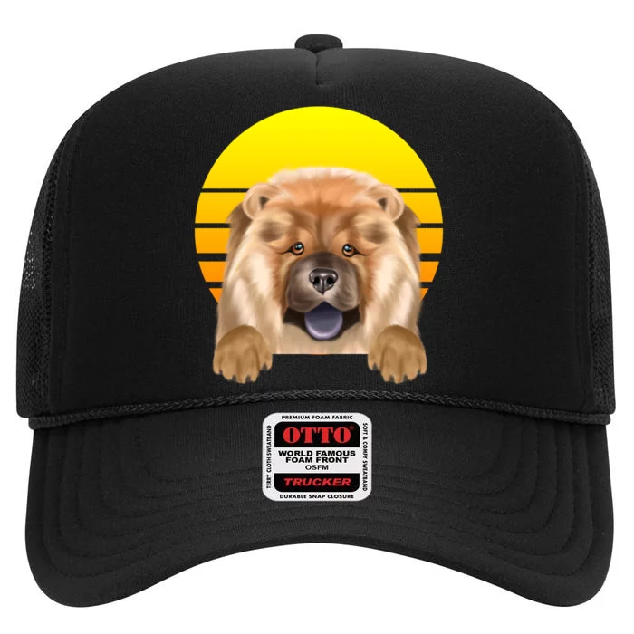 Vintage Sunset Chow Chow Dog Lover Sweatshirt High Crown Mesh Trucker Hat