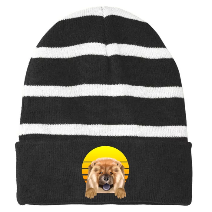 Vintage Sunset Chow Chow Dog Lover Sweatshirt Striped Beanie with Solid Band