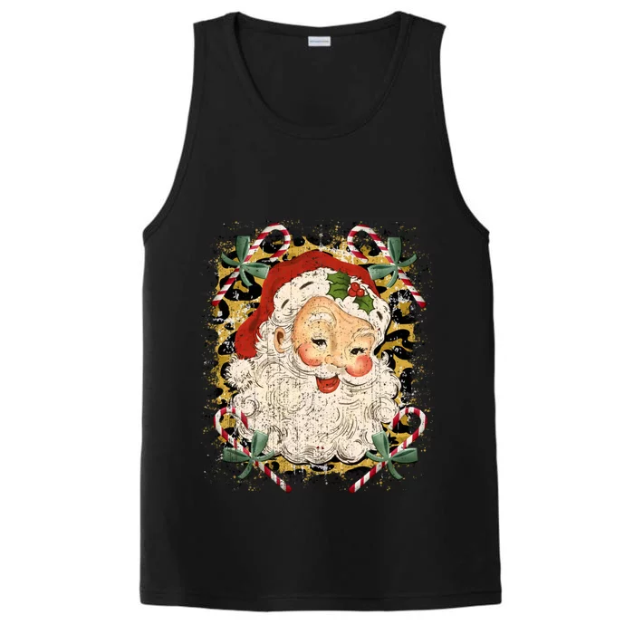 Vintage Santa Claus Leopard Jolly St Nicholas Christmas Joy Gift Performance Tank