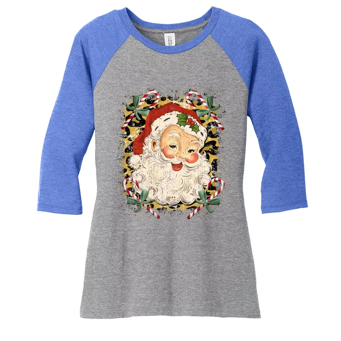 Vintage Santa Claus Leopard Jolly St Nicholas Christmas Joy Gift Women's Tri-Blend 3/4-Sleeve Raglan Shirt