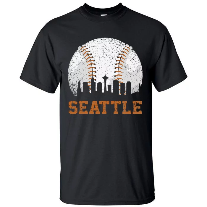 Vintage Seattle Cityscape Baseball Lover Player Tall T-Shirt