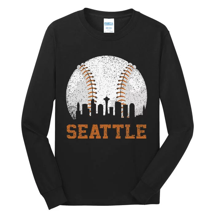 Vintage Seattle Cityscape Baseball Lover Player Tall Long Sleeve T-Shirt