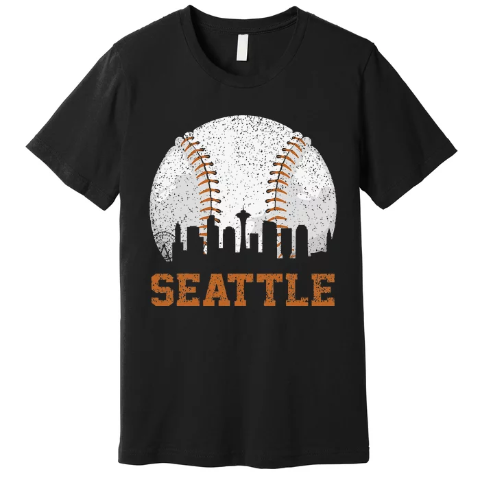 Vintage Seattle Cityscape Baseball Lover Player Premium T-Shirt