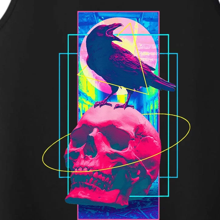 Vaporwave Skull & Crow Halloween Retro Aesthetic Art Performance Tank