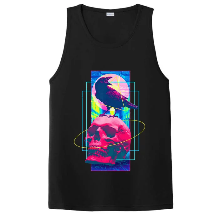 Vaporwave Skull & Crow Halloween Retro Aesthetic Art Performance Tank