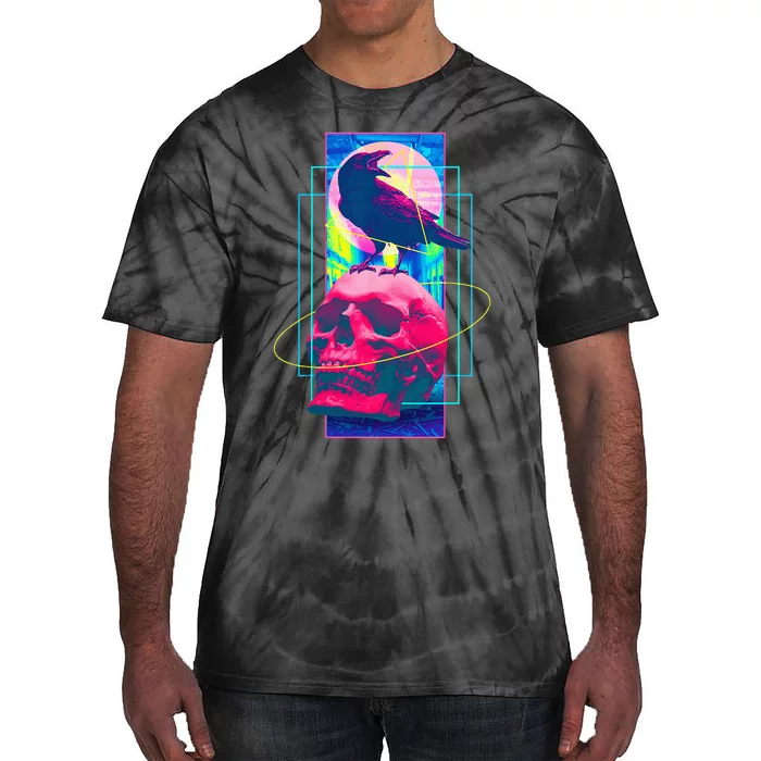 Vaporwave Skull & Crow Halloween Retro Aesthetic Art Tie-Dye T-Shirt