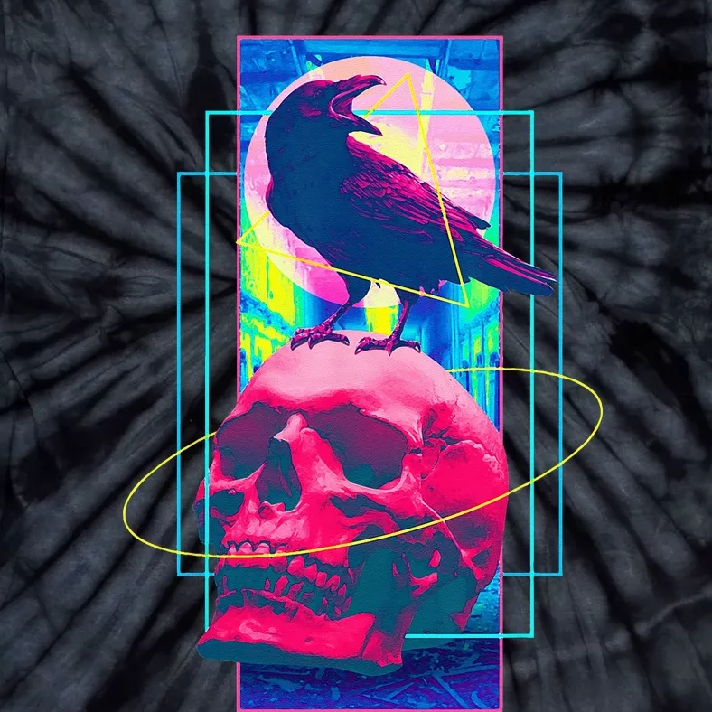 Vaporwave Skull & Crow Halloween Retro Aesthetic Art Tie-Dye T-Shirt