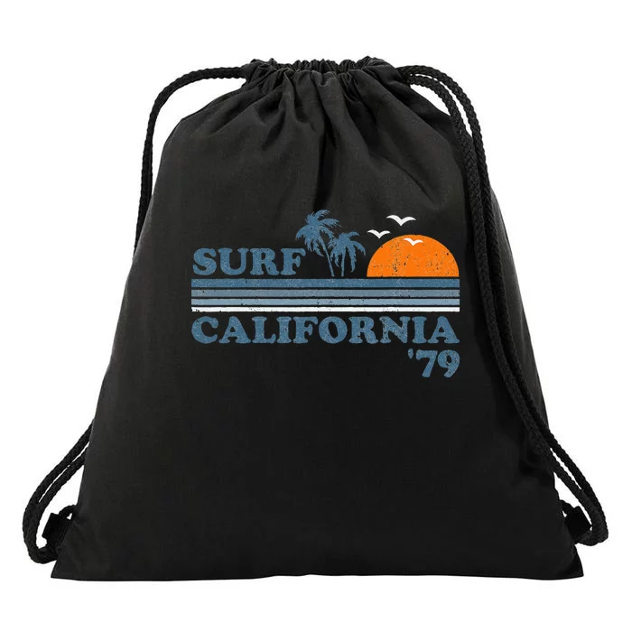 Vintage Surf California Beach Retro Sunset Surf 70s Gift Drawstring Bag