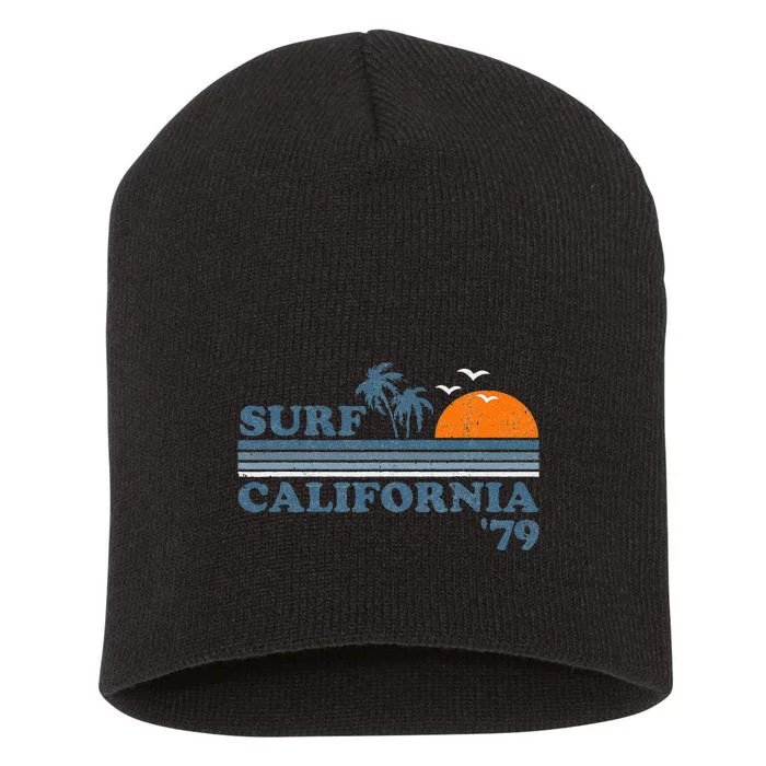 Vintage Surf California Beach Retro Sunset Surf 70s Gift Short Acrylic Beanie