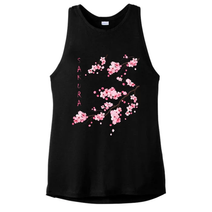 Vintage Sakura Cherry Blossom Japanese Graphical Art Ladies Tri-Blend Wicking Tank