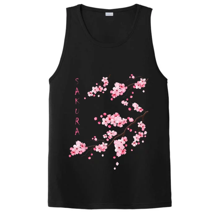 Vintage Sakura Cherry Blossom Japanese Graphical Art Performance Tank