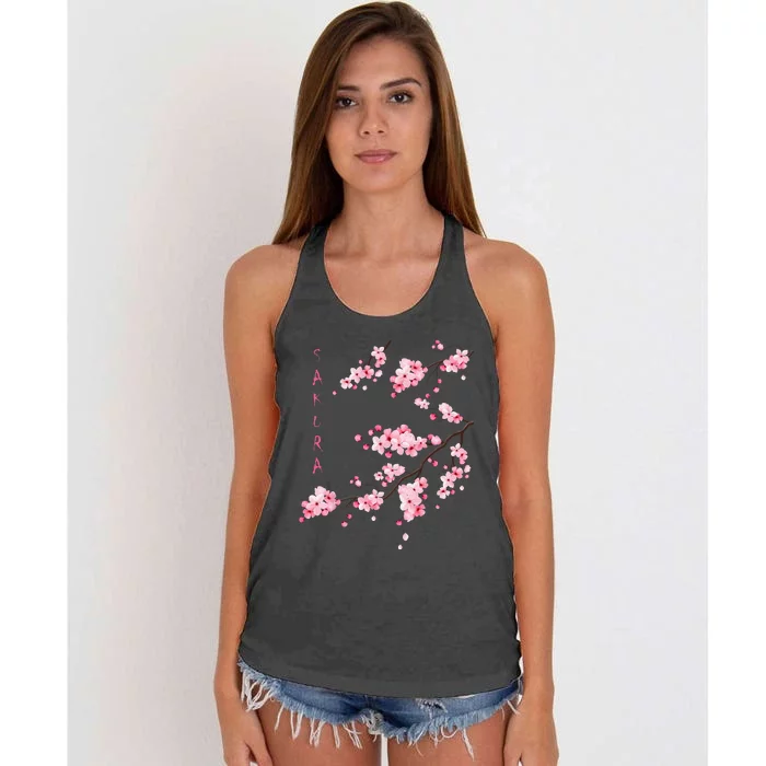 Vintage Sakura Cherry Blossom Japanese Graphical Art Women's Knotted Racerback Tank