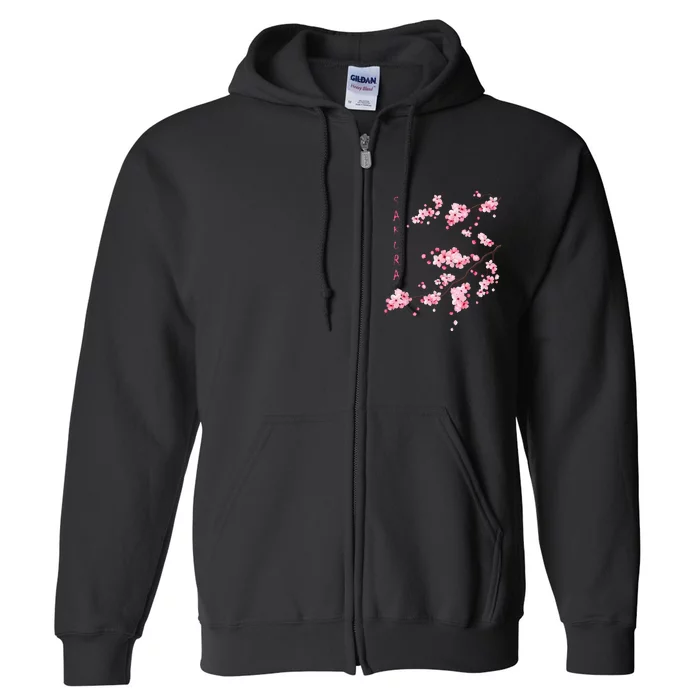 Vintage Sakura Cherry Blossom Japanese Graphical Art Full Zip Hoodie