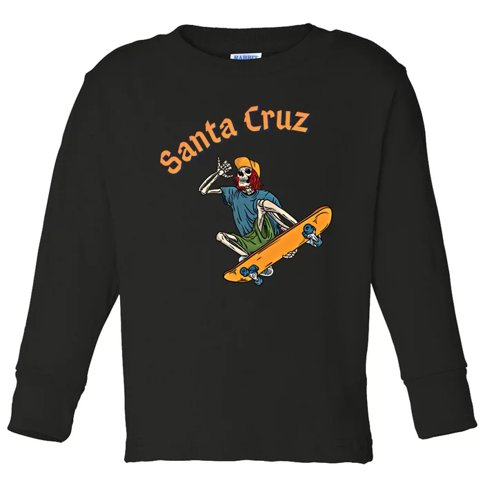 Vintage Santa Cruz California Epic Skeleton Skateboarder Gift Toddler Long Sleeve Shirt