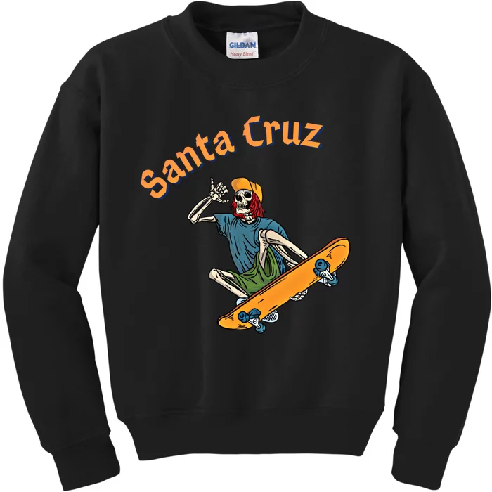 Vintage Santa Cruz California Epic Skeleton Skateboarder Gift Kids Sweatshirt