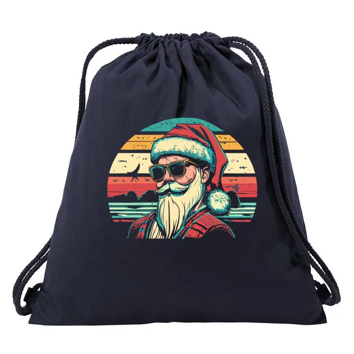 Vintage Santa Claus With Sunglasses Retro Christmas Santa Great Gift Drawstring Bag