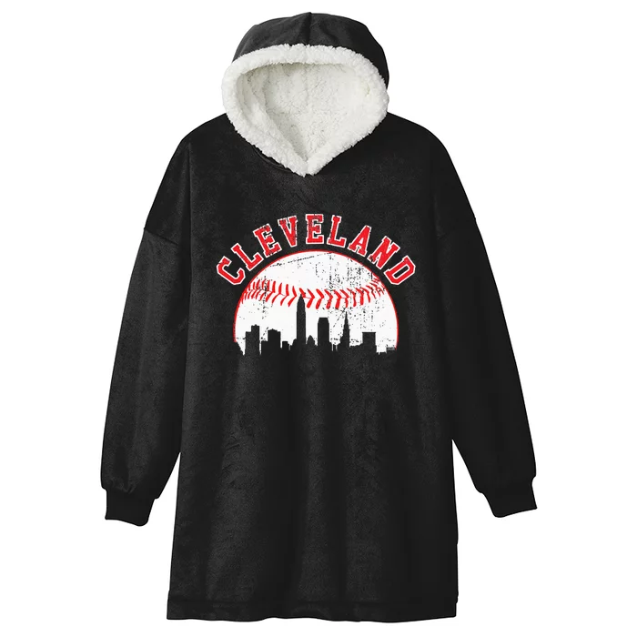 Vintage Skyline Cleveland Baseball Hooded Wearable Blanket