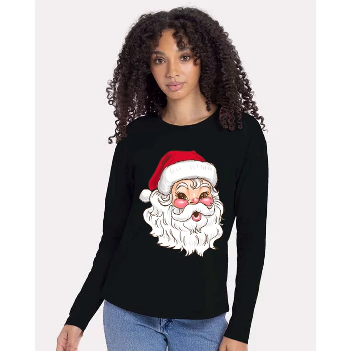 Vintage Santa Claus Head Cute Holiday Season Christmas Gift Funny Gift Womens Cotton Relaxed Long Sleeve T-Shirt