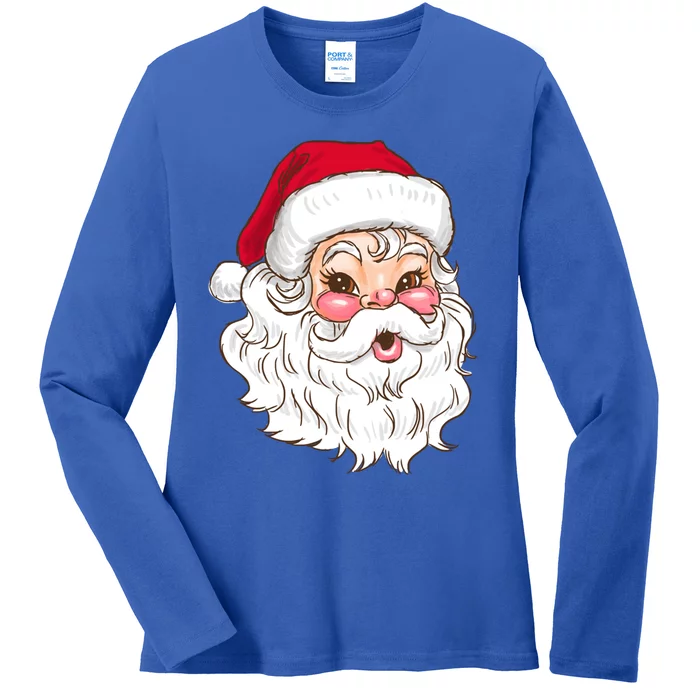 Vintage Santa Claus Head Cute Holiday Season Christmas Gift Funny Gift Ladies Long Sleeve Shirt