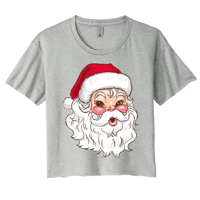 Vintage Santa Claus Head Cute Holiday Season Christmas Gift Funny Gift Women's Crop Top Tee