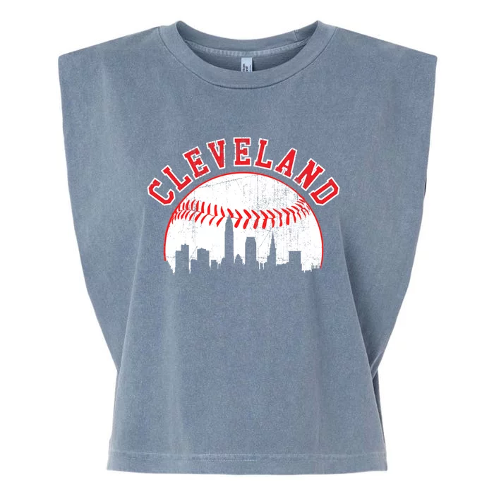 Vintage Skyline Cleveland Baseball Gift Garment-Dyed Women's Muscle Tee