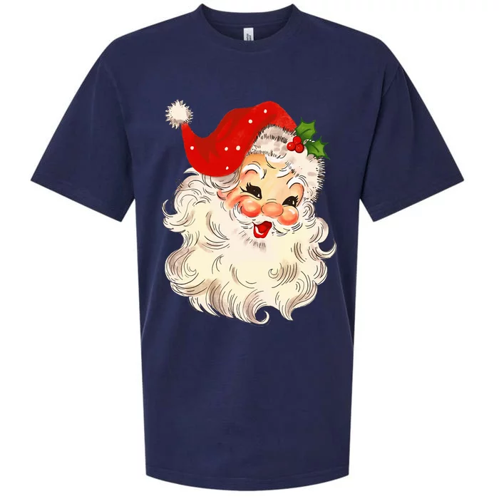 Vintage Santa Claus Face Christmas Xmas Santa Claus Sueded Cloud Jersey T-Shirt