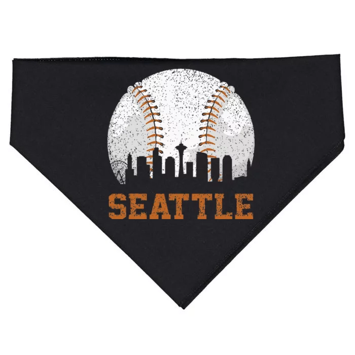 Vintage Seattle Cityscape Baseball Lover Player And Fans USA-Made Doggie Bandana