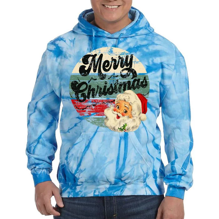 Vintage Santa Claus Merry Christmas Face Old Fashioned Tie Dye Hoodie