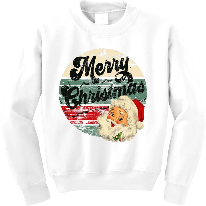 Vintage Santa Claus Merry Christmas Face Old Fashioned Kids Sweatshirt