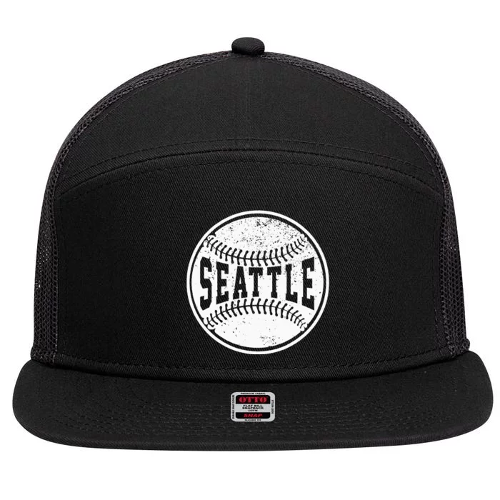 Vintage Seattle Cityscape Baseball Lover Player and Fans 7 Panel Mesh Trucker Snapback Hat