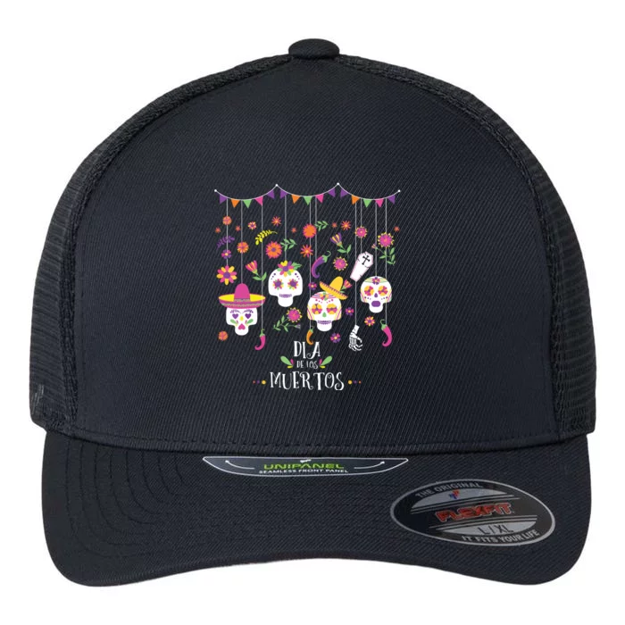 Vibrant Sugar Calavera Skulls Day Of Dead Dia De Los Muertos Flexfit Unipanel Trucker Cap