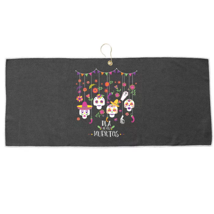 Vibrant Sugar Calavera Skulls Day Of Dead Dia De Los Muertos Large Microfiber Waffle Golf Towel