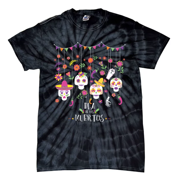 Vibrant Sugar Calavera Skulls Day Of Dead Dia De Los Muertos Tie-Dye T-Shirt