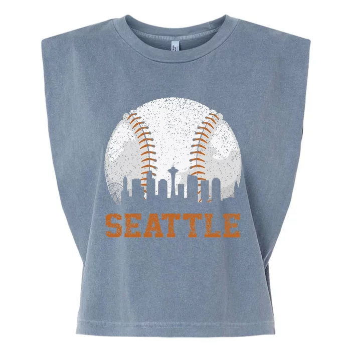 Vintage Seattle Cityscape Baseball Lover Player Garment-Dyed Women's Muscle Tee