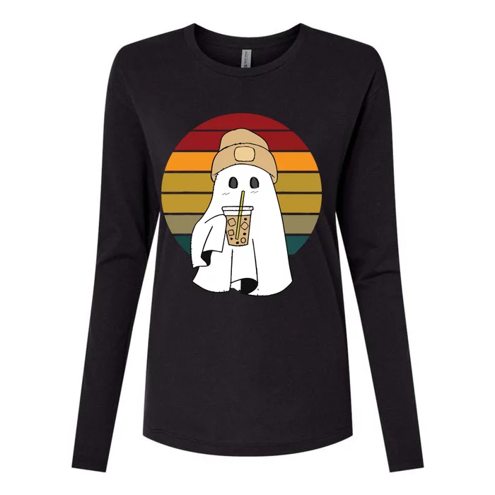 Vintage Spooky Cute Ghost Ice Coffee Halloween Costume Womens Cotton Relaxed Long Sleeve T-Shirt