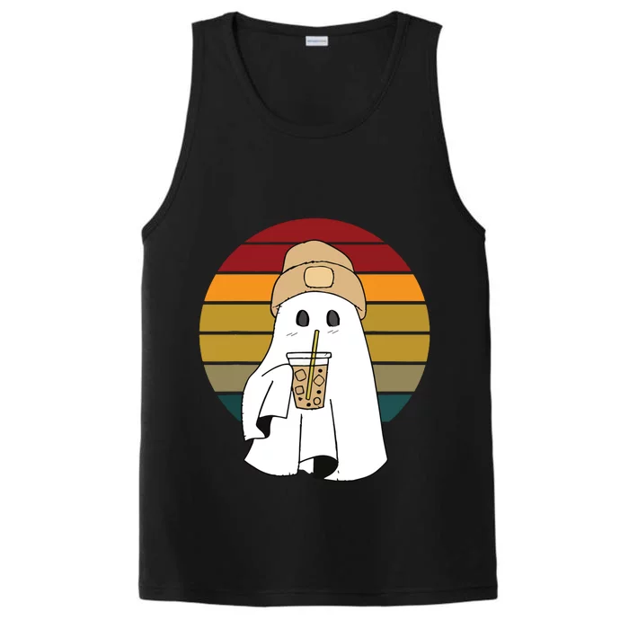 Vintage Spooky Cute Ghost Ice Coffee Halloween Costume Performance Tank