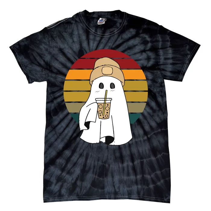 Vintage Spooky Cute Ghost Ice Coffee Halloween Costume Tie-Dye T-Shirt