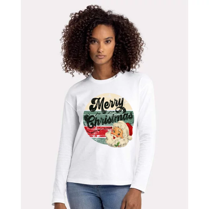 Vintage Santa Claus Merry Christmas Face Old Fashioned Gift Womens Cotton Relaxed Long Sleeve T-Shirt