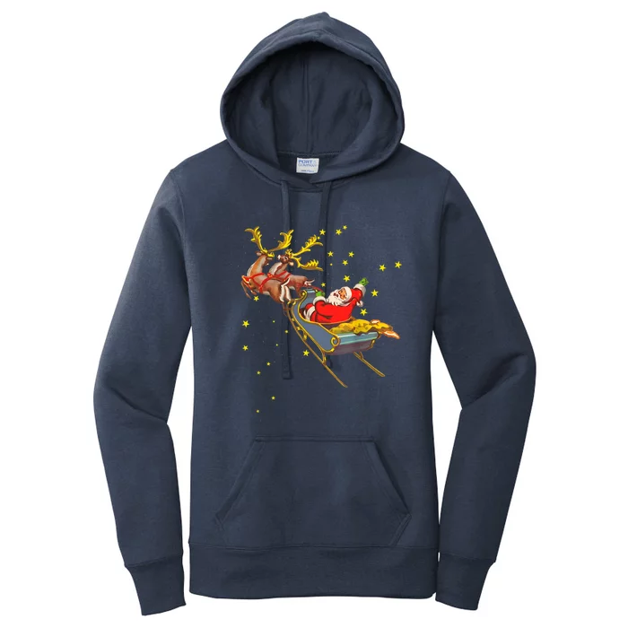 Vintage Santa Claus With Sleigh Reindeer Christmas Wo Women's Pullover Hoodie