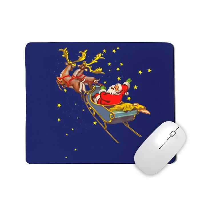 Vintage Santa Claus With Sleigh Reindeer Christmas Wo Mousepad