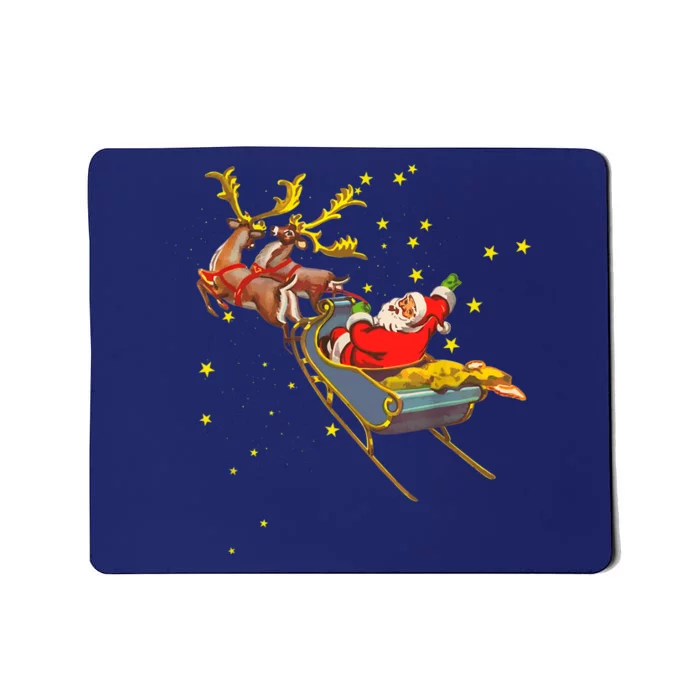 Vintage Santa Claus With Sleigh Reindeer Christmas Wo Mousepad