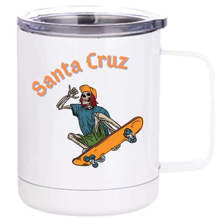 Vintage Santa Cruz California Epic Skeleton Skateboarder Meaningful Gift Front & Back 12oz Stainless Steel Tumbler Cup