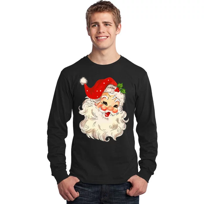 Vintage Santa Claus Face Christmas Xmas Santa Claus Tall Long Sleeve T-Shirt