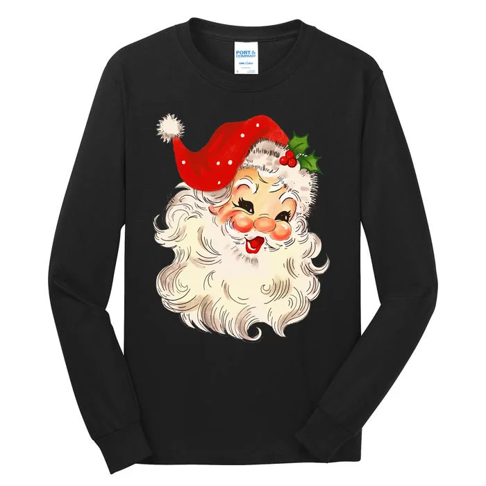 Vintage Santa Claus Face Christmas Xmas Santa Claus Tall Long Sleeve T-Shirt