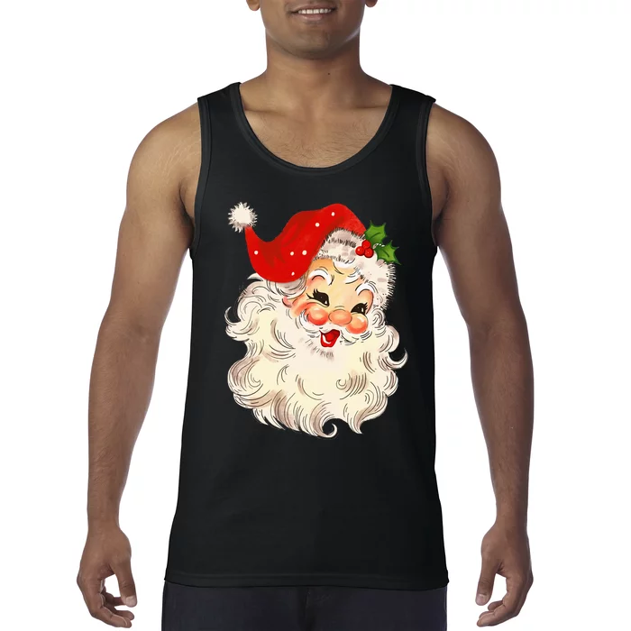 Vintage Santa Claus Face Christmas Xmas Santa Claus Tank Top