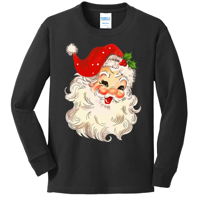 Vintage Santa Claus Face Christmas Xmas Santa Claus Kids Long Sleeve Shirt