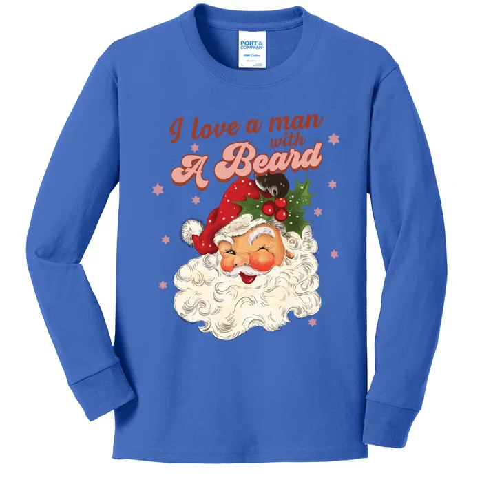 Vintage Santa Christmas I Love A With A Beard Funny Gift Kids Long Sleeve Shirt