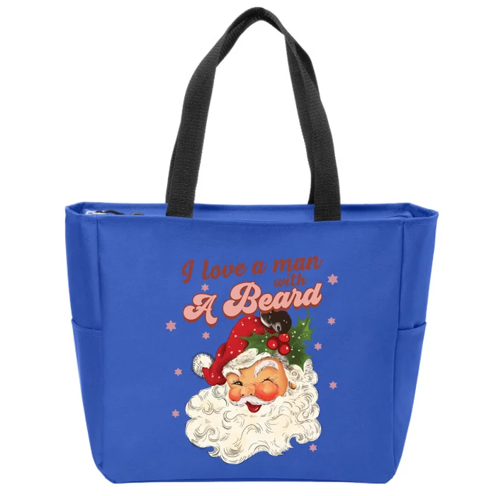 Vintage Santa Christmas I Love A With A Beard Funny Gift Zip Tote Bag